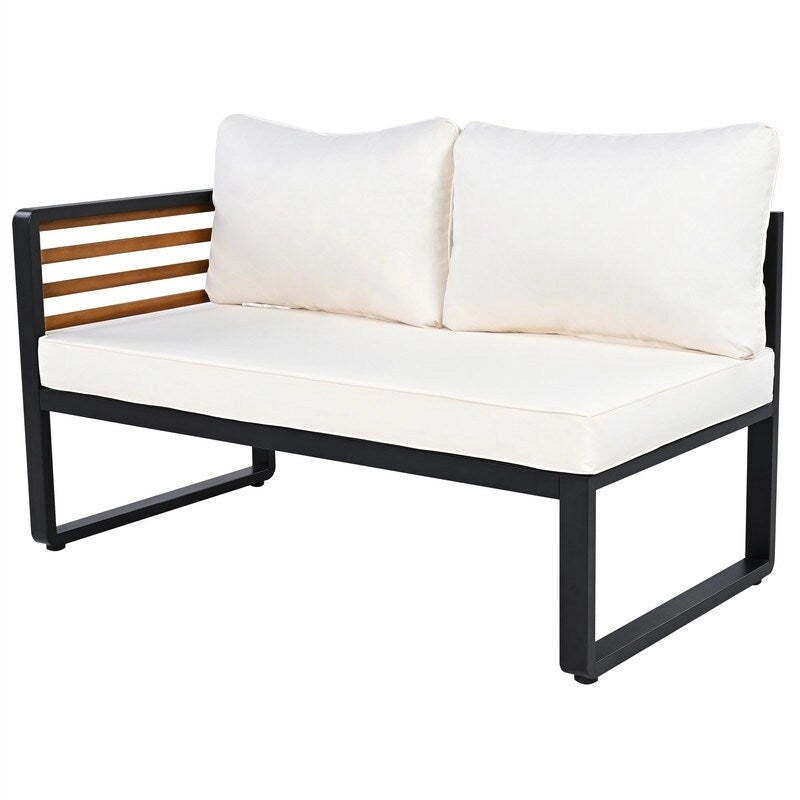 4-Piece Patio Furniture Set with Coffee Table, Outdoor L-shaped Metal and Wood Frame Sectional Sofa Set w/ Cushions for Garden