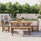 Acacia Wood Outdoor Table and Chair Set with 4 Chairs and Bench, 6 Piece Patio Furniture Suitable for Patio 7 Pieces