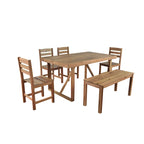 Acacia Wood Outdoor Table and Chair Set with 4 Chairs and Bench, 6 Piece Patio Furniture Suitable for Patio 7 Pieces