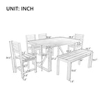 Acacia Wood Outdoor Table and Chair Set with 4 Chairs and Bench, 6 Piece Patio Furniture Suitable for Patio 7 Pieces