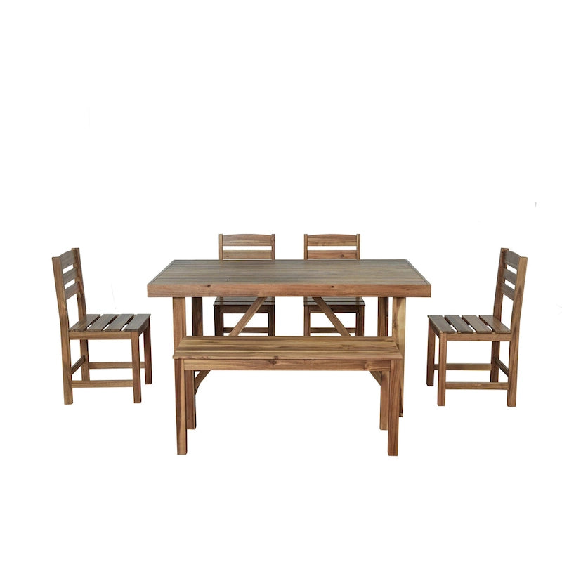 Acacia Wood Outdoor Table and Chair Set with 4 Chairs and Bench, 6 Piece Patio Furniture Suitable for Patio 7 Pieces