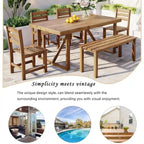 Acacia Wood Outdoor Table and Chair Set with 4 Chairs and Bench, 6 Piece Patio Furniture Suitable for Patio 7 Pieces
