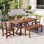 Acacia Wood Outdoor Table and Chair Set with 4 Chairs and Bench, 6 Piece Patio Furniture Suitable for Patio 7 Pieces