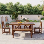 Acacia Wood Outdoor Table and Chair Set with 4 Chairs and Bench, 6 Piece Patio Furniture Suitable for Patio 7 Pieces