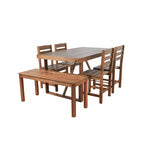 Acacia Wood Outdoor Table and Chair Set with 4 Chairs and Bench, 6 Piece Patio Furniture Suitable for Patio 7 Pieces