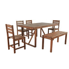 Acacia Wood Outdoor Table and Chair Set with 4 Chairs and Bench, 6 Piece Patio Furniture Suitable for Patio 7 Pieces