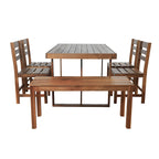Acacia Wood Outdoor Table and Chair Set with 4 Chairs and Bench, 6 Piece Patio Furniture Suitable for Patio 7 Pieces