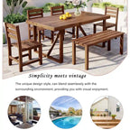 Acacia Wood Outdoor Table and Chair Set with 4 Chairs and Bench, 6 Piece Patio Furniture Suitable for Patio 7 Pieces