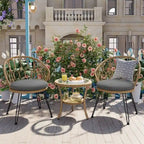 Outdoor Leisure Set, 2 Rattan Single Chairs with A Glass Round Table, Perfectly Suited for Patios, Balconies, and Courtyards