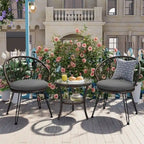 Outdoor Leisure Set, 2 Rattan Single Chairs with A Glass Round Table, Perfectly Suited for Patios, Balconies, and Courtyards