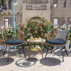 Outdoor Leisure Set, 2 Rattan Single Chairs with A Glass Round Table, Perfectly Suited for Patios, Balconies, and Courtyards