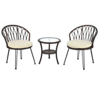 Outdoor Leisure Set, 2 Rattan Single Chairs with A Glass Round Table, Perfectly Suited for Patios, Balconies, and Courtyards