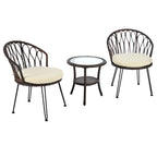 Outdoor Leisure Set, 2 Rattan Single Chairs with A Glass Round Table, Perfectly Suited for Patios, Balconies, and Courtyards