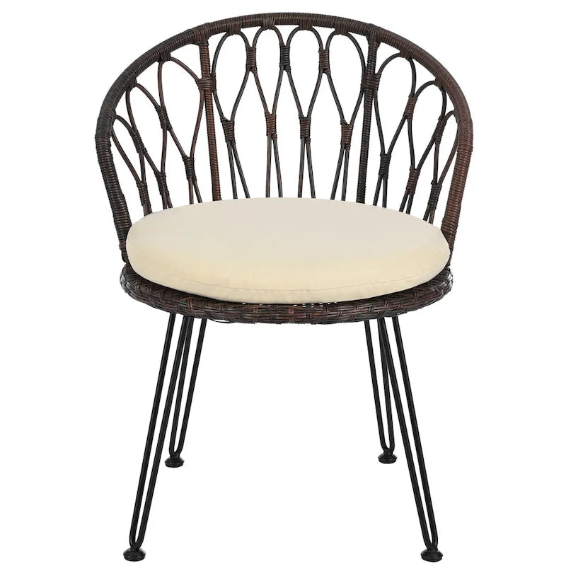 Outdoor Leisure Set, 2 Rattan Single Chairs with A Glass Round Table, Perfectly Suited for Patios, Balconies, and Courtyards