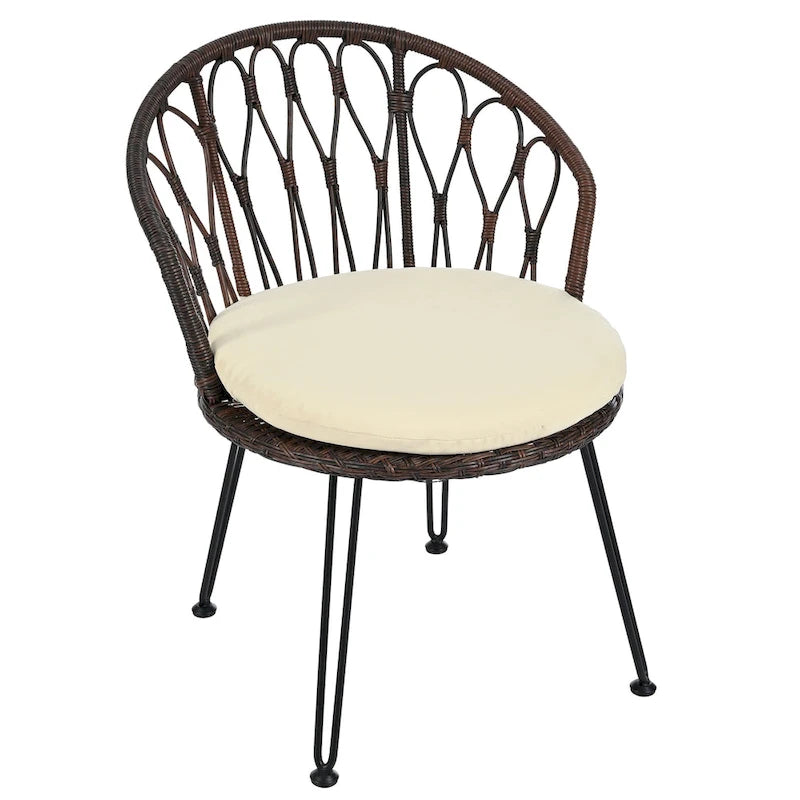 Outdoor Leisure Set, 2 Rattan Single Chairs with A Glass Round Table, Perfectly Suited for Patios, Balconies, and Courtyards