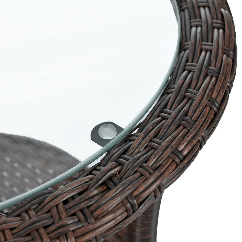 Outdoor Leisure Set, 2 Rattan Single Chairs with A Glass Round Table, Perfectly Suited for Patios, Balconies, and Courtyards