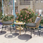 Outdoor Leisure Set, 2 Rattan Single Chairs with A Glass Round Table, Perfectly Suited for Patios, Balconies, and Courtyards