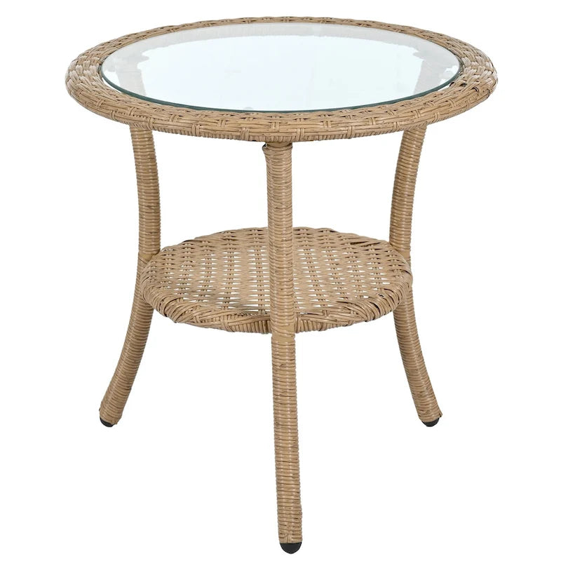 Outdoor Leisure Set, 2 Rattan Single Chairs with A Glass Round Table, Perfectly Suited for Patios, Balconies, and Courtyards
