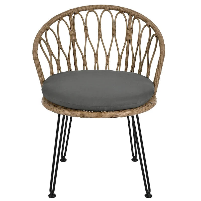 Outdoor Leisure Set, 2 Rattan Single Chairs with A Glass Round Table, Perfectly Suited for Patios, Balconies, and Courtyards
