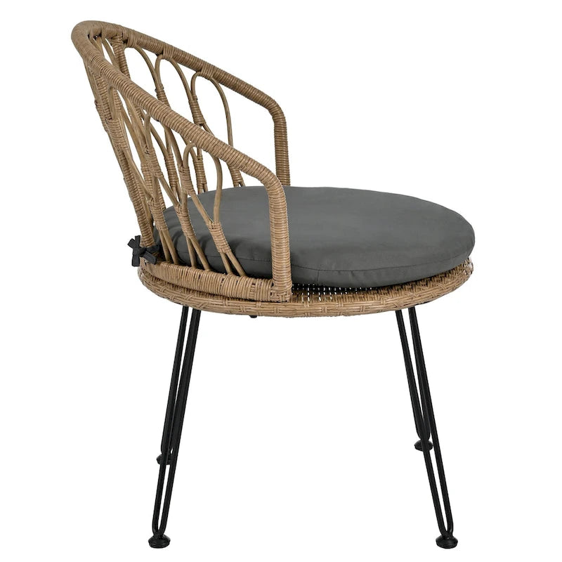 Outdoor Leisure Set, 2 Rattan Single Chairs with A Glass Round Table, Perfectly Suited for Patios, Balconies, and Courtyards