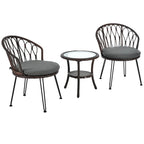 Outdoor Leisure Set, 2 Rattan Single Chairs with A Glass Round Table, Perfectly Suited for Patios, Balconies, and Courtyards