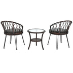 Outdoor Leisure Set, 2 Rattan Single Chairs with A Glass Round Table, Perfectly Suited for Patios, Balconies, and Courtyards