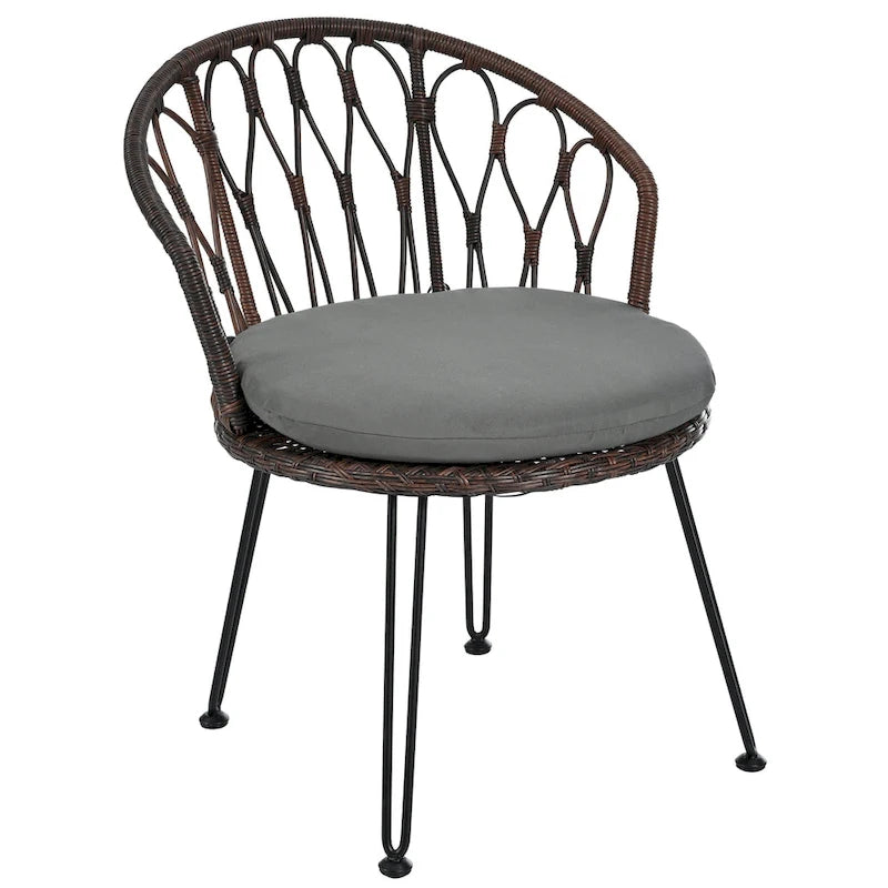 Outdoor Leisure Set, 2 Rattan Single Chairs with A Glass Round Table, Perfectly Suited for Patios, Balconies, and Courtyards