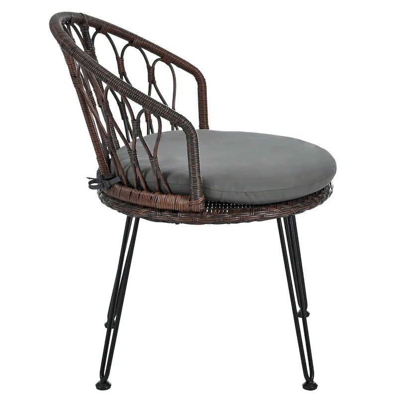 Outdoor Leisure Set, 2 Rattan Single Chairs with A Glass Round Table, Perfectly Suited for Patios, Balconies, and Courtyards