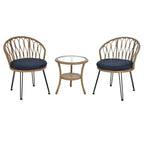 Outdoor Leisure Set, 2 Rattan Single Chairs with A Glass Round Table, Perfectly Suited for Patios, Balconies, and Courtyards