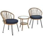 Outdoor Leisure Set, 2 Rattan Single Chairs with A Glass Round Table, Perfectly Suited for Patios, Balconies, and Courtyards