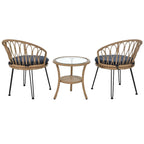 Outdoor Leisure Set, 2 Rattan Single Chairs with A Glass Round Table, Perfectly Suited for Patios, Balconies, and Courtyards