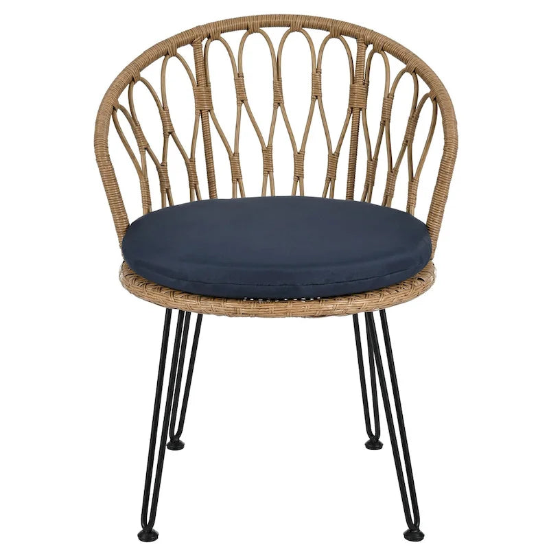 Outdoor Leisure Set, 2 Rattan Single Chairs with A Glass Round Table, Perfectly Suited for Patios, Balconies, and Courtyards