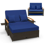 Gymax Outdoor Wicker Daybed Patio Loveseat & Storage Ottoman Set w/