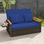 Gymax Outdoor Wicker Daybed Patio Loveseat & Storage Ottoman Set w/