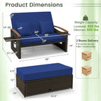 Gymax Outdoor Wicker Daybed Patio Loveseat & Storage Ottoman Set w/