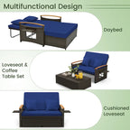 Gymax Outdoor Wicker Daybed Patio Loveseat & Storage Ottoman Set w/