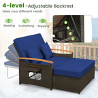 Gymax Outdoor Wicker Daybed Patio Loveseat & Storage Ottoman Set w/