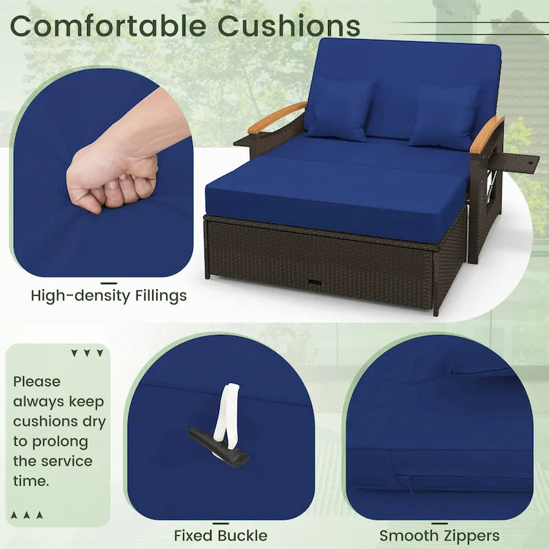 Gymax Outdoor Wicker Daybed Patio Loveseat & Storage Ottoman Set w/