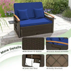 Gymax Outdoor Wicker Daybed Patio Loveseat & Storage Ottoman Set w/