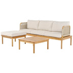 Modern Outdoor 3-piece Acacia Wood Sofa Set with Coffee Table for Patio