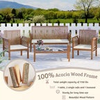 EROMMY 4-Piece Wood Patio Furniture Set with Waterproof Cushions, Outdoor Conversation Set for Garden Backyard Poolside