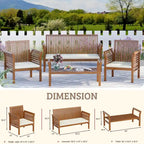 EROMMY 4-Piece Wood Patio Furniture Set with Waterproof Cushions, Outdoor Conversation Set for Garden Backyard Poolside