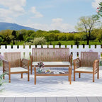 EROMMY 4-Piece Wood Patio Furniture Set with Waterproof Cushions, Outdoor Conversation Set for Garden Backyard Poolside