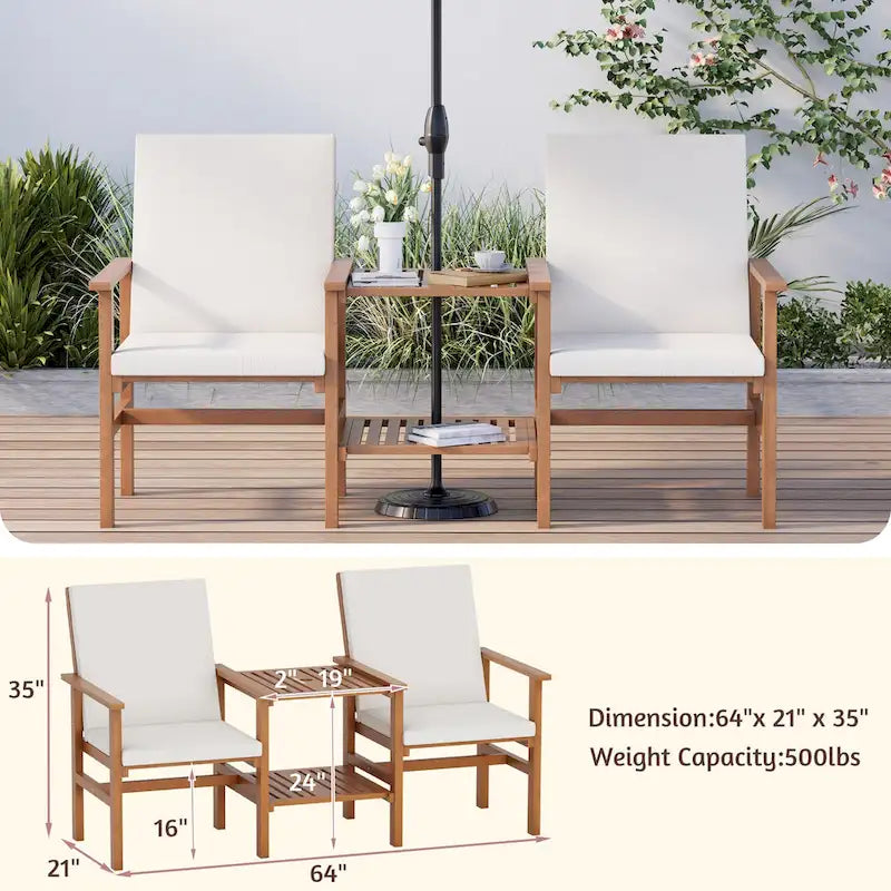 EROMMY 4-Piece Wood Patio Furniture Set with Waterproof Cushions, Outdoor Conversation Set for Garden Backyard Poolside