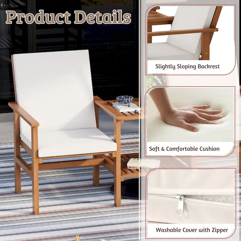 EROMMY 4-Piece Wood Patio Furniture Set with Waterproof Cushions, Outdoor Conversation Set for Garden Backyard Poolside