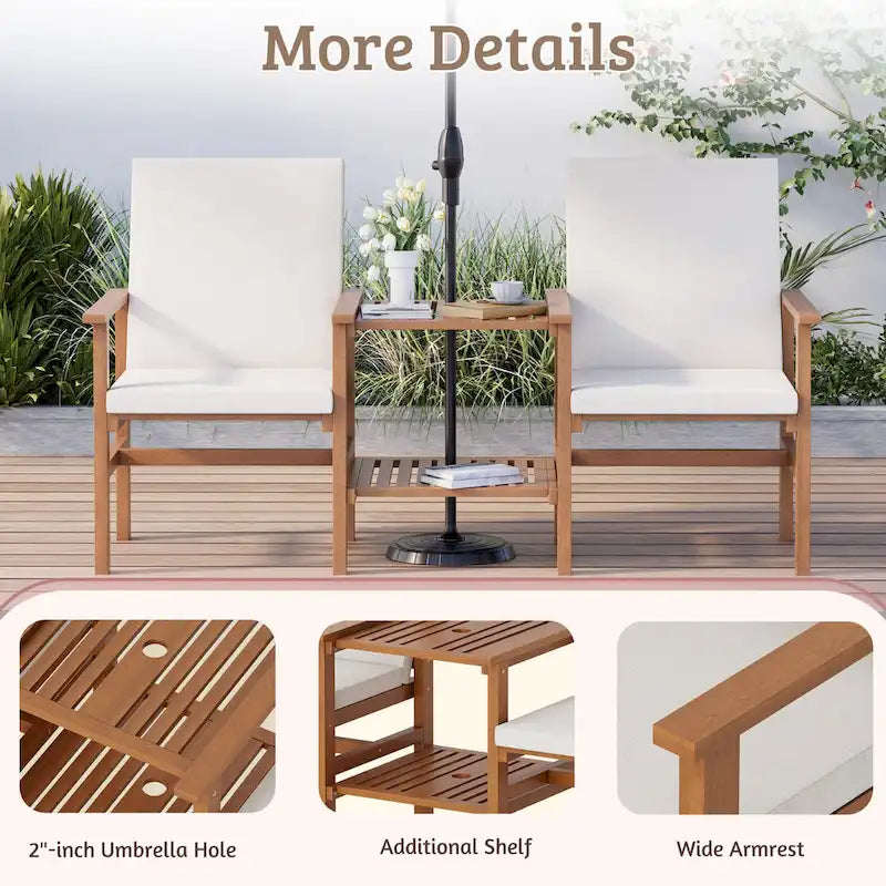 EROMMY 4-Piece Wood Patio Furniture Set with Waterproof Cushions, Outdoor Conversation Set for Garden Backyard Poolside