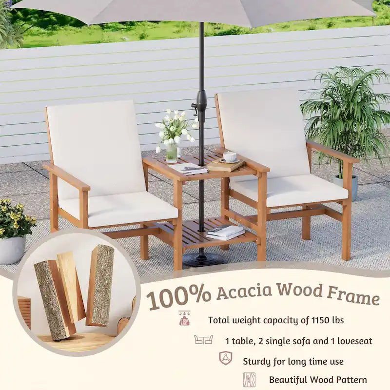 EROMMY 4-Piece Wood Patio Furniture Set with Waterproof Cushions, Outdoor Conversation Set for Garden Backyard Poolside