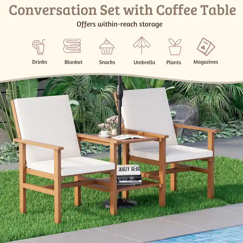 EROMMY 4-Piece Wood Patio Furniture Set with Waterproof Cushions, Outdoor Conversation Set for Garden Backyard Poolside