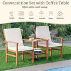 EROMMY 4-Piece Wood Patio Furniture Set with Waterproof Cushions, Outdoor Conversation Set for Garden Backyard Poolside