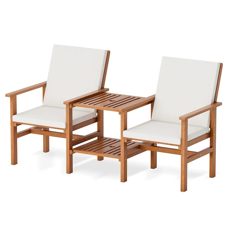 EROMMY 4-Piece Wood Patio Furniture Set with Waterproof Cushions, Outdoor Conversation Set for Garden Backyard Poolside